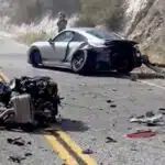 Big Crash Between Two Porsche 911s on Angeles Crest Ripped Engine from Car