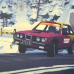 An off-brand BMW E30 drifts on a snow stage in #Drive Rally.